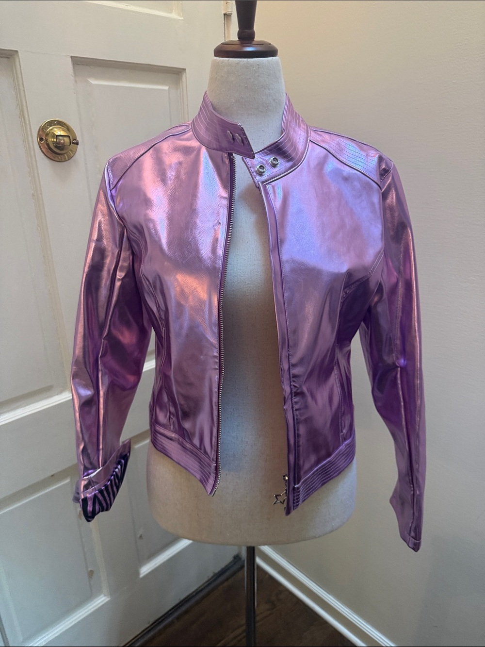 NWT Metallic Pink Women's Moto faux leather Jacket